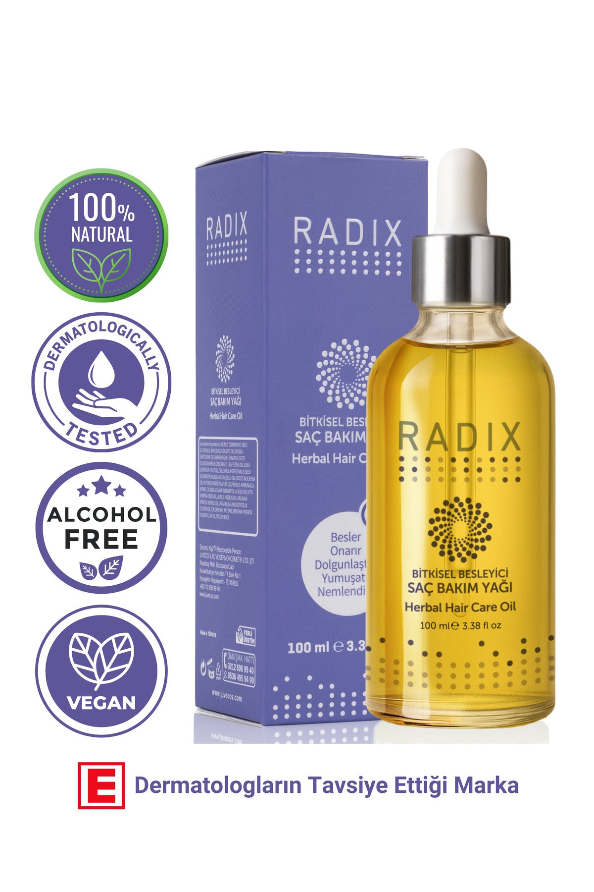 Radix Doğal İçerikli %100 Bitkisel Besleyici Saç Bakım Yağı 100 ml – 17 farklı bitkisel yağ içeren %100 bitkisel besleyici saç bakım yağı
