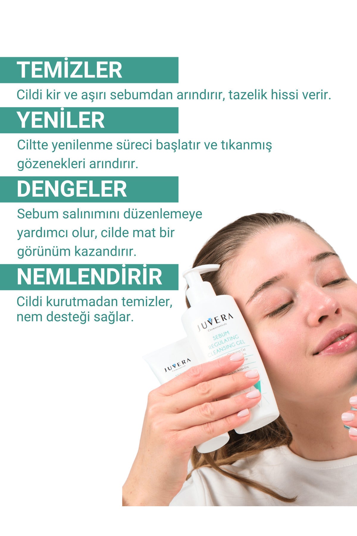 Juvera Siyah Nokta Karşıtı Karma ve Yağlı Ciltler İçin Yıkama Jeli - Sebum Regulating Gel 200 ml – karma ve yağlı ciltler için siyah nokta karşıtı sebum dengeleyici yıkama jeli