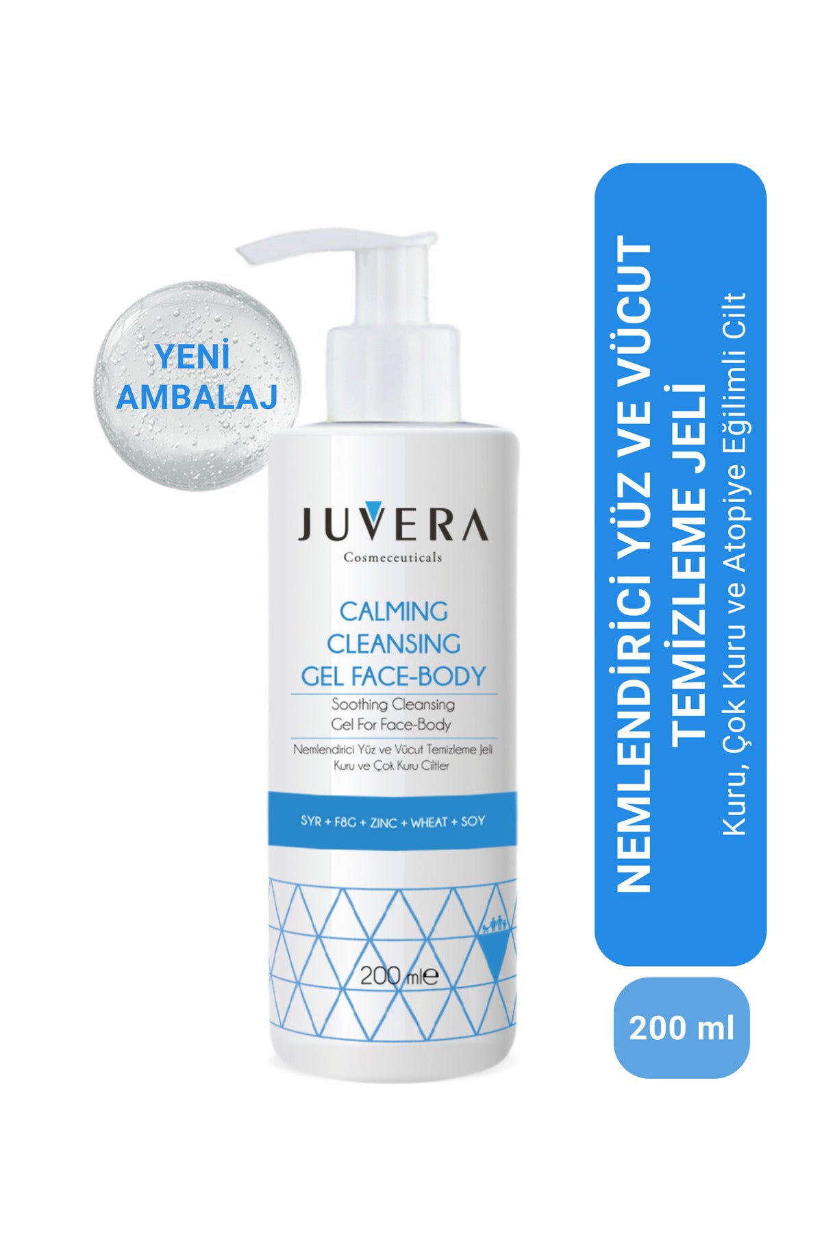 Juvera Nemlendirici Yüz ve Vücut Temizleme Jeli - Calming Cleansing Gel 200 ml – kuru ve atopik ciltler için nemlendirici yüz ve vücut temizleme jeli