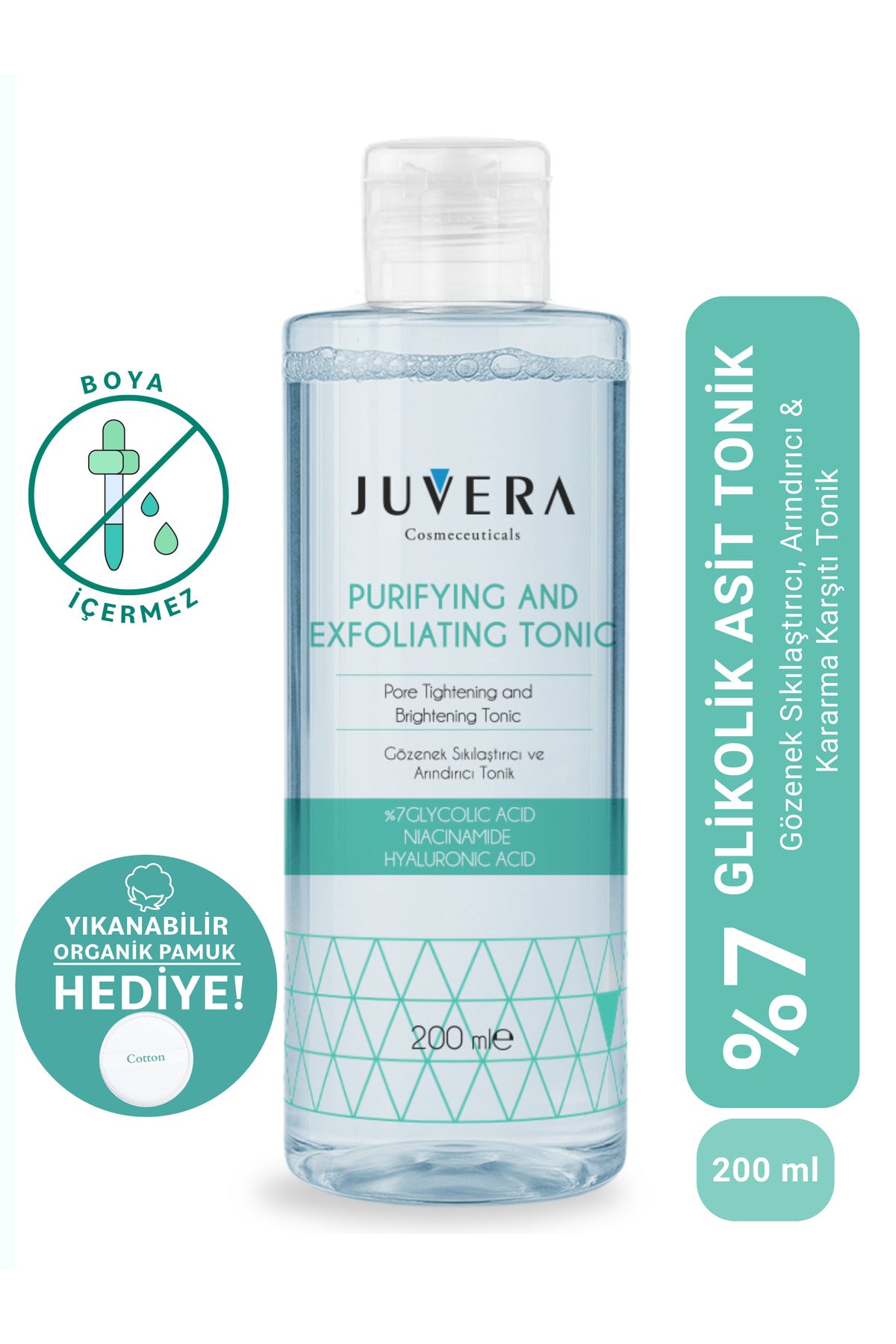 Juvera Glikolik Asit Içerikli Gözenek Sıkılaştırıcı Arındırıcı ve Kararma Karşıtı Tonik 200 ml – %7 glikolik asit içerikli gözenek sıkılaştırıcı, arındırıcı ve kararma karşıtı tonik