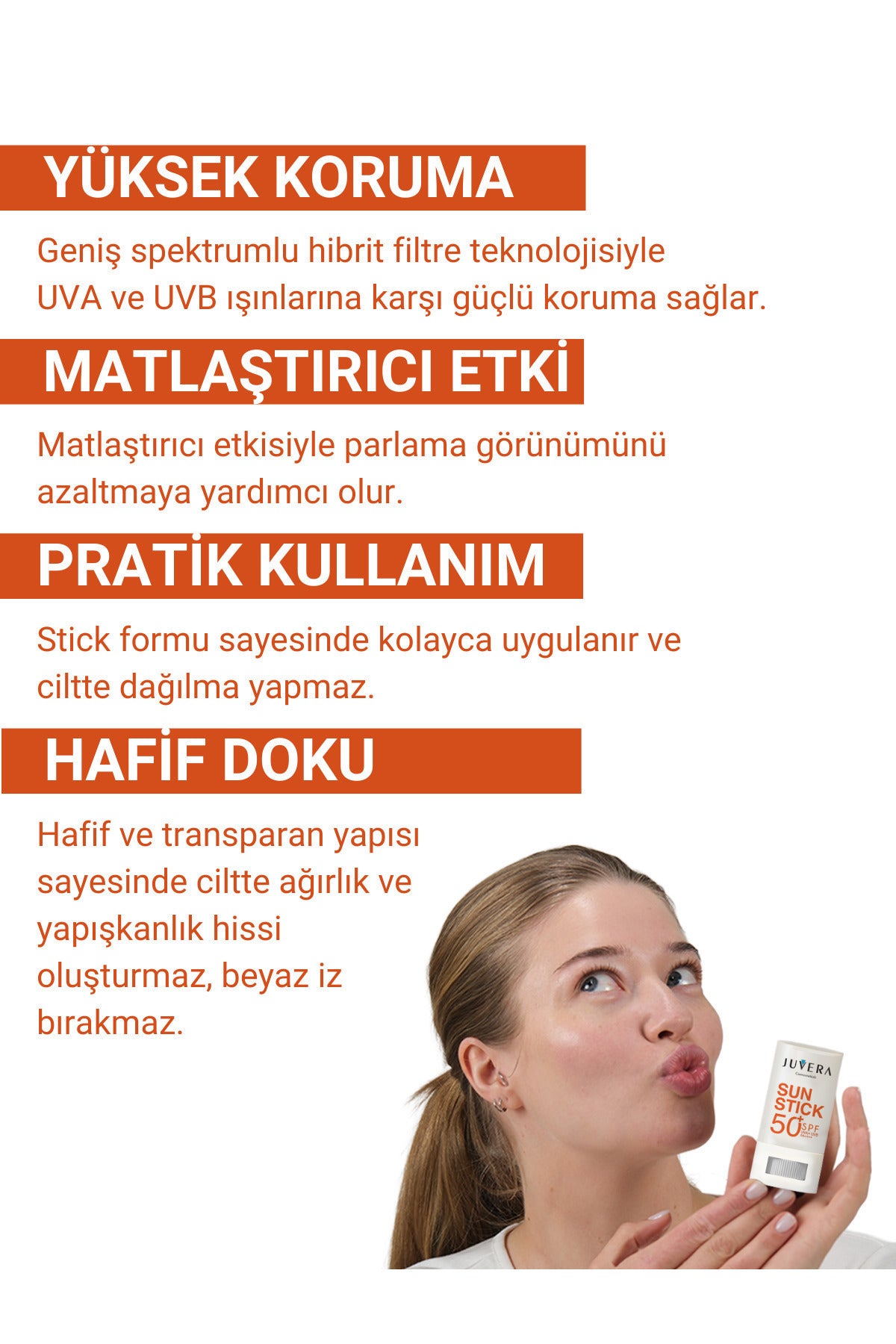 Juvera Stick Güneş Koruyucu Krem Karma ve Yağlı Ciltler Için 50spf Pa++++ 15 gr – karma ve yağlı ciltler için matlaştırıcı, stick formda güneş koruyucu