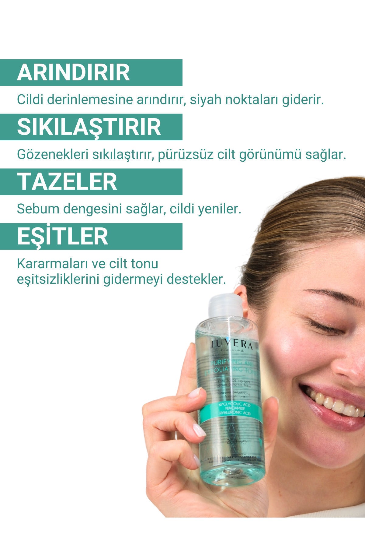 Juvera Glikolik Asit Içerikli Gözenek Sıkılaştırıcı Arındırıcı ve Kararma Karşıtı Tonik 200 ml – %7 glikolik asit içerikli gözenek sıkılaştırıcı, arındırıcı ve kararma karşıtı tonik