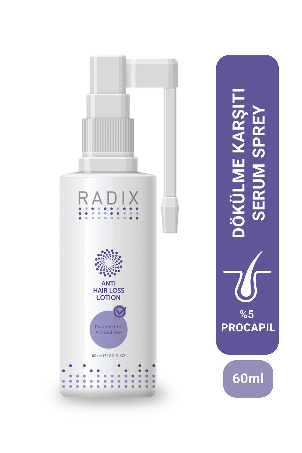 Radix Saç Dökülmesine Karşı Serum Sprey (%5 Procapil) - Anti Hair Loss Lotion 60 ml – %5 Procapil içerikli saç dökülmesine karşı serum sprey