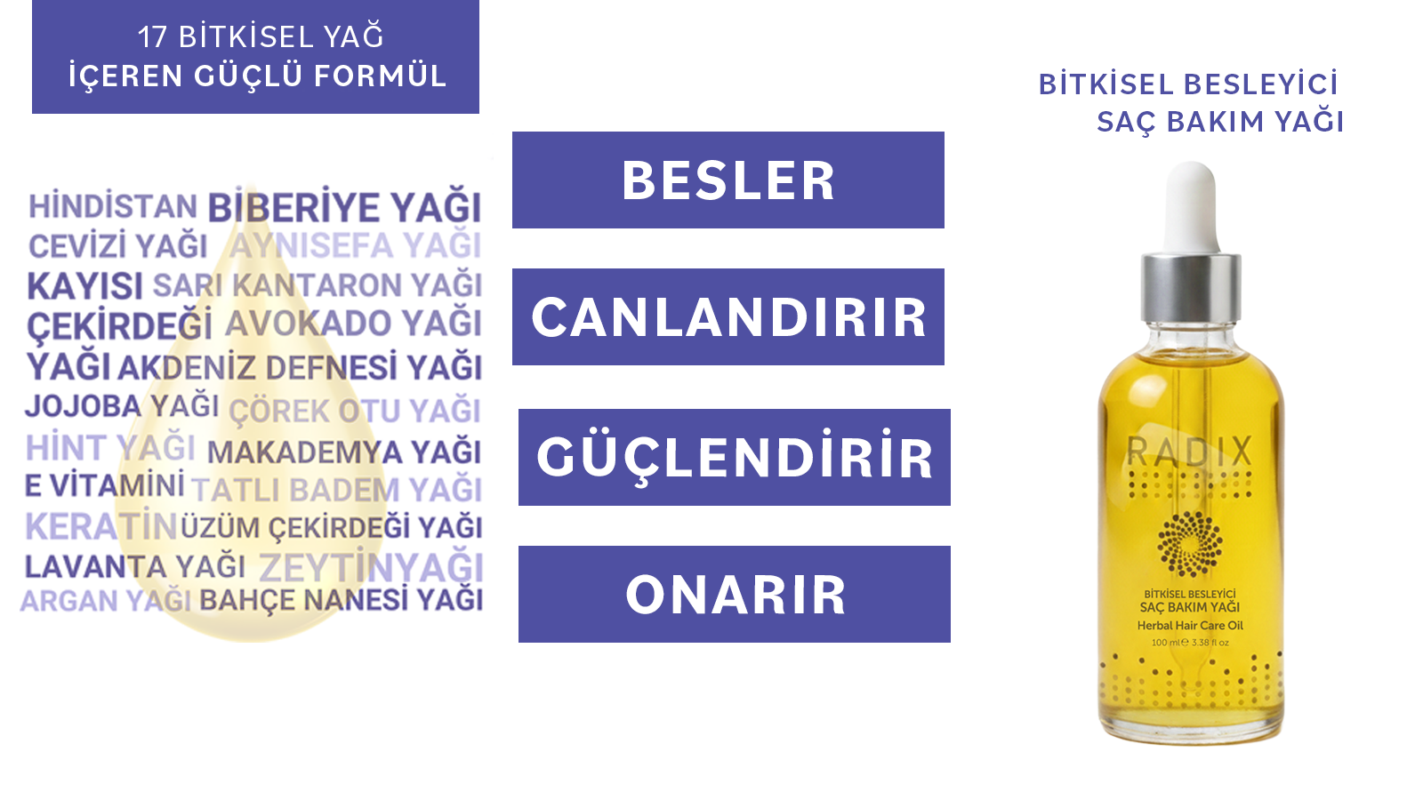 Doğal İçerikli %100 Bitkisel Besleyici Saç Bakım Yağı 100 ml infografik