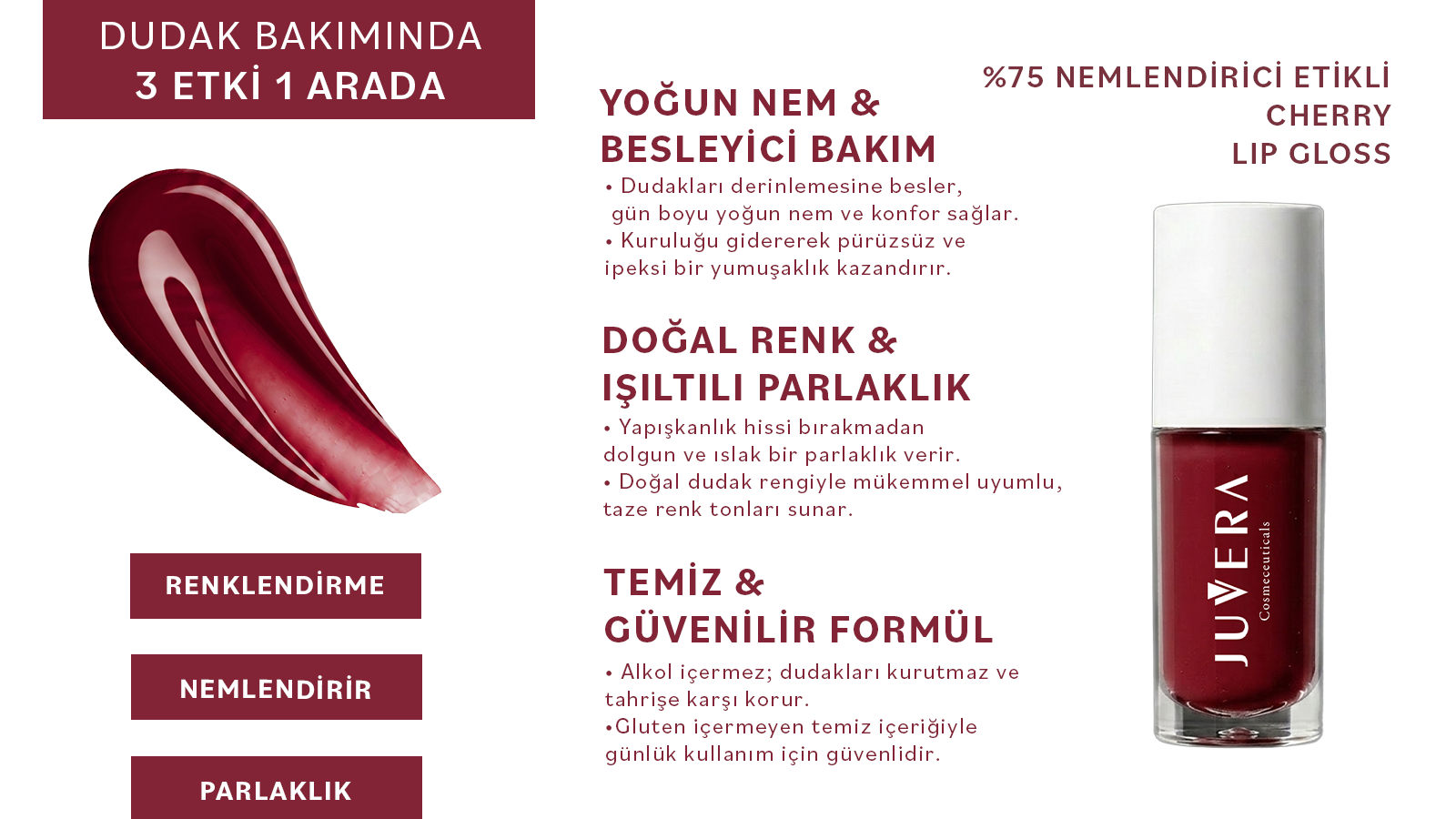 Nemlendirici Etkili Renkli Dudak Parlatıcısı Cherry - Lip Gl infografik